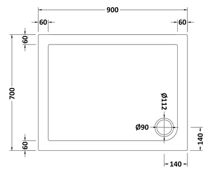 Nuie Rectangular Shower Tray - Corner waste hole