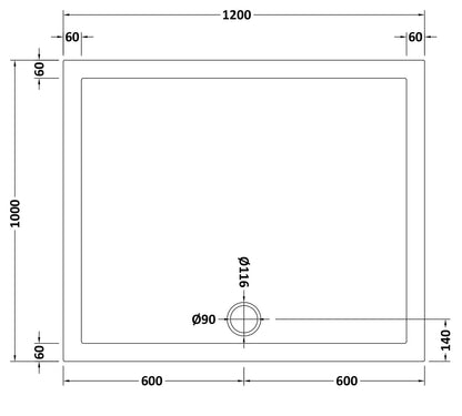 Nuie Large Rectangular Shower Tray -  Centre waste hole