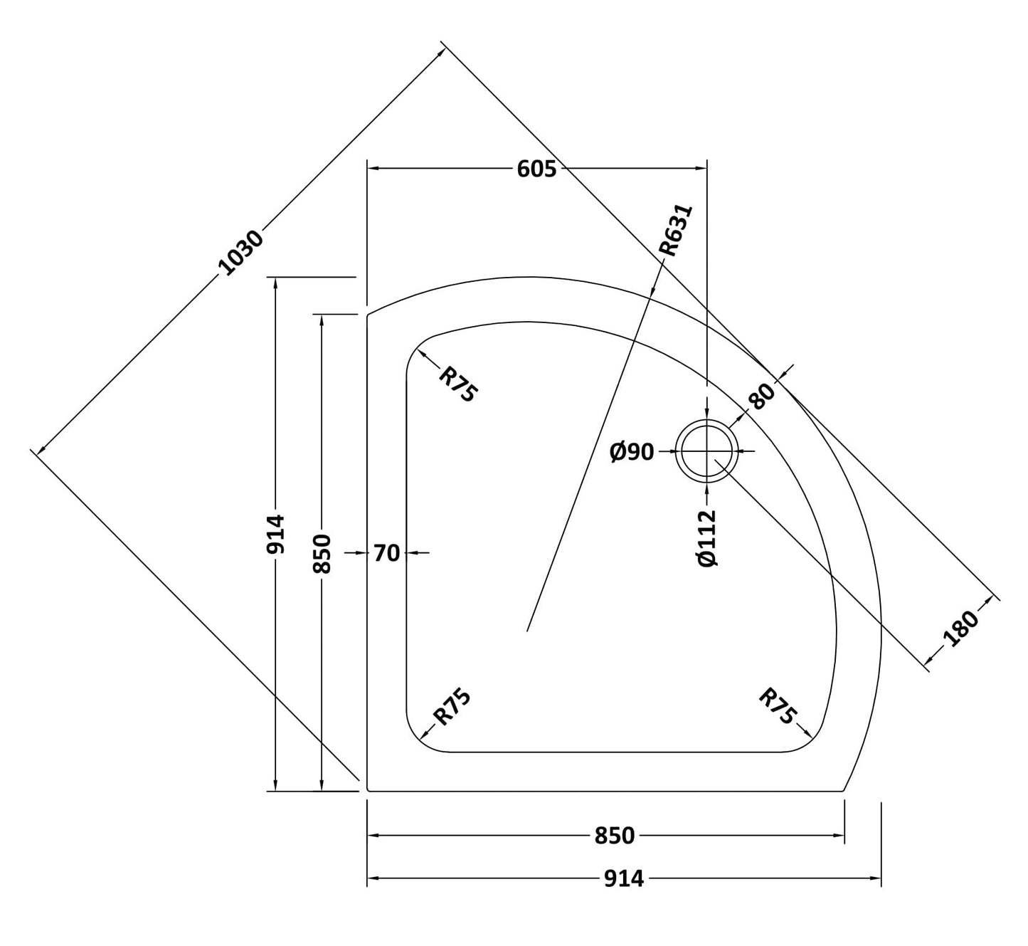 Hudson Reed Single Entry 914 x 914mm Shower Tray