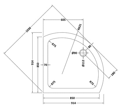 Hudson Reed Single Entry 914 x 914mm Shower Tray