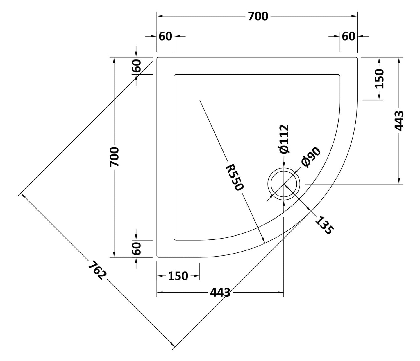 Nuie Quadrant Shower Tray