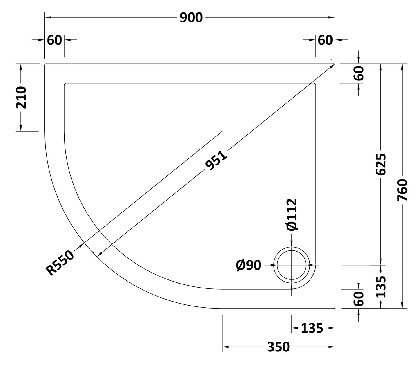 Nuie Offset Quadrant Shower Tray