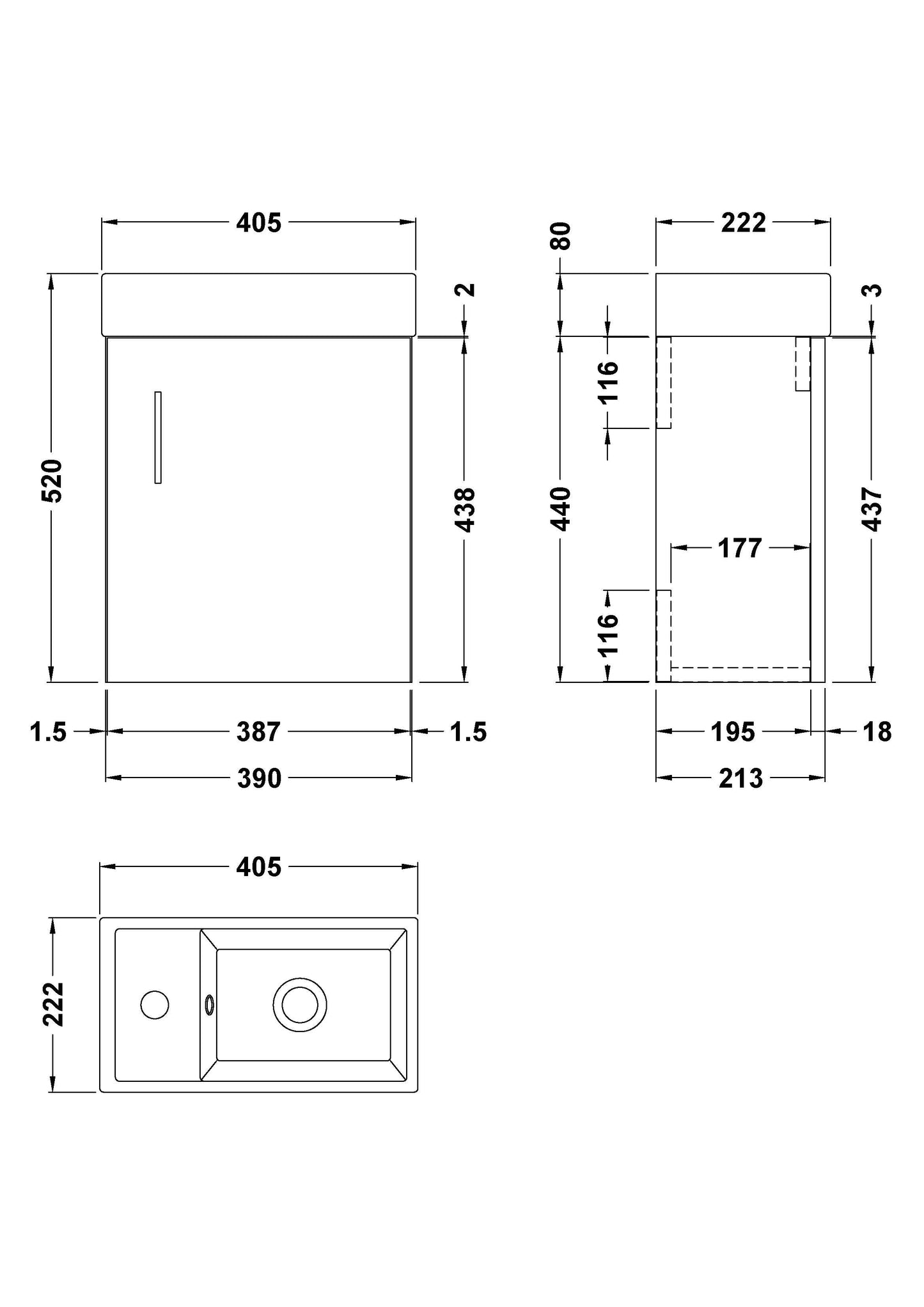 Nuie Vault Wall Hung 400mm 1-Door Vanity and Basin