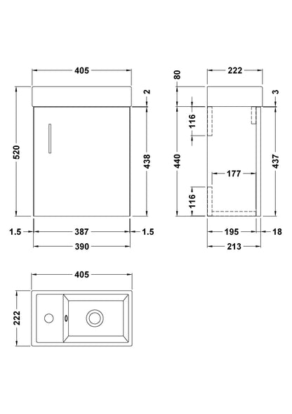 Nuie Vault Wall Hung 400mm 1-Door Vanity and Basin