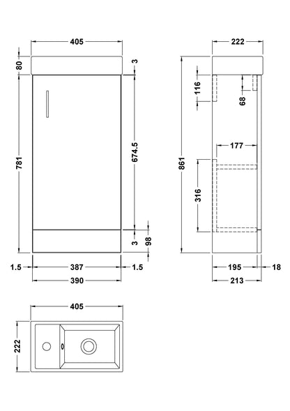 Nuie Vault Floorstanding 400mm 1-Door Vanity and Basin