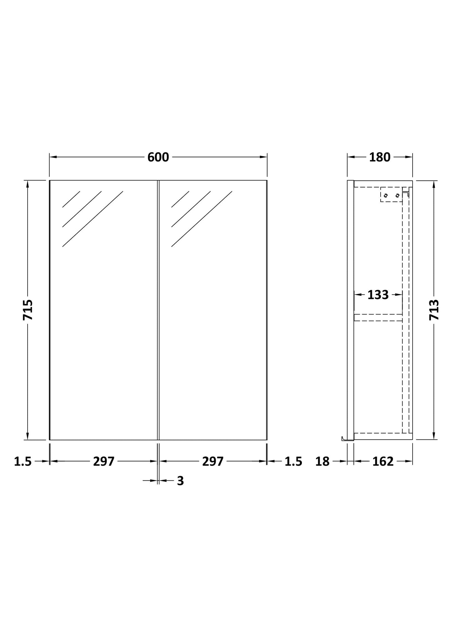 Nuie Parade 600mm Mirror Cabinet