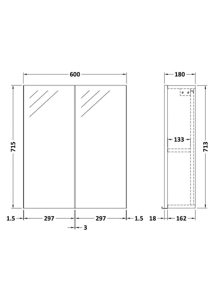 Nuie Parade 600mm Mirror Cabinet