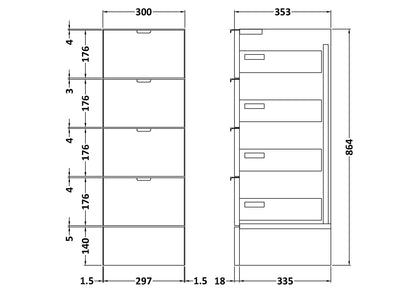 Hudson Reed Fusion Single Fitted Full Depth 300mm 4-Drawer Unit