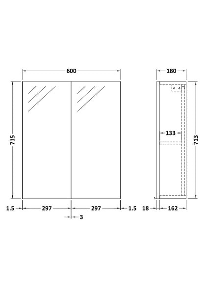 Hudson Reed Quartet 600mm 2-Door Mirror Cabinet