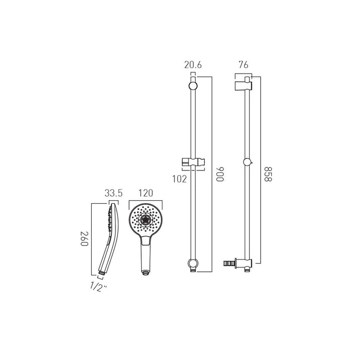 Vado Ora Multi Function Round Slide Shower Rail Kit with Integrated Outlet