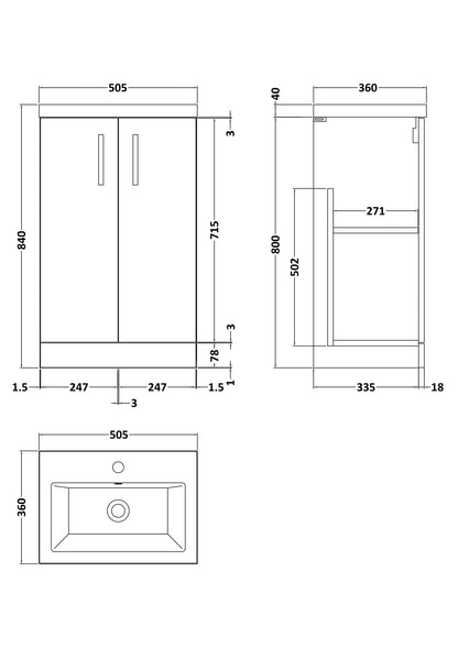 Nuie Arno Cloakroom Floorstanding Cabinet with Basin