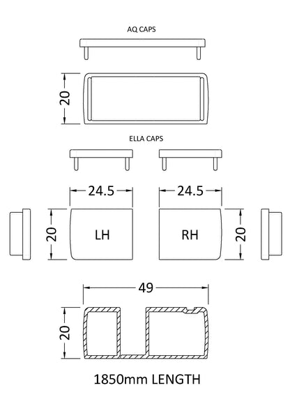 Nuie 1850mm Black Profile Extension Kit