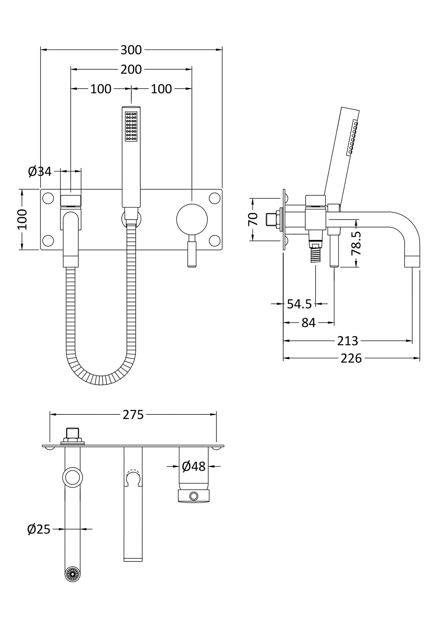 Hudson Reed TEC Lever Wall Mounted Bath Shower Mixer With shower kit