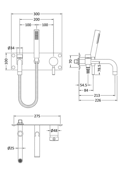 Hudson Reed TEC Lever Wall Mounted Bath Shower Mixer With shower kit