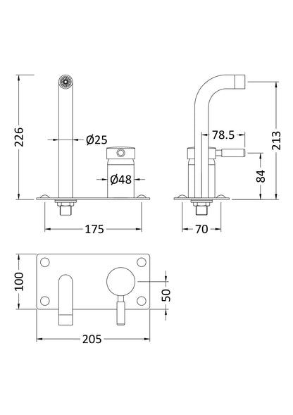 Hudson Reed Tec Single Lever Wall Mounted Basin Bath Filler