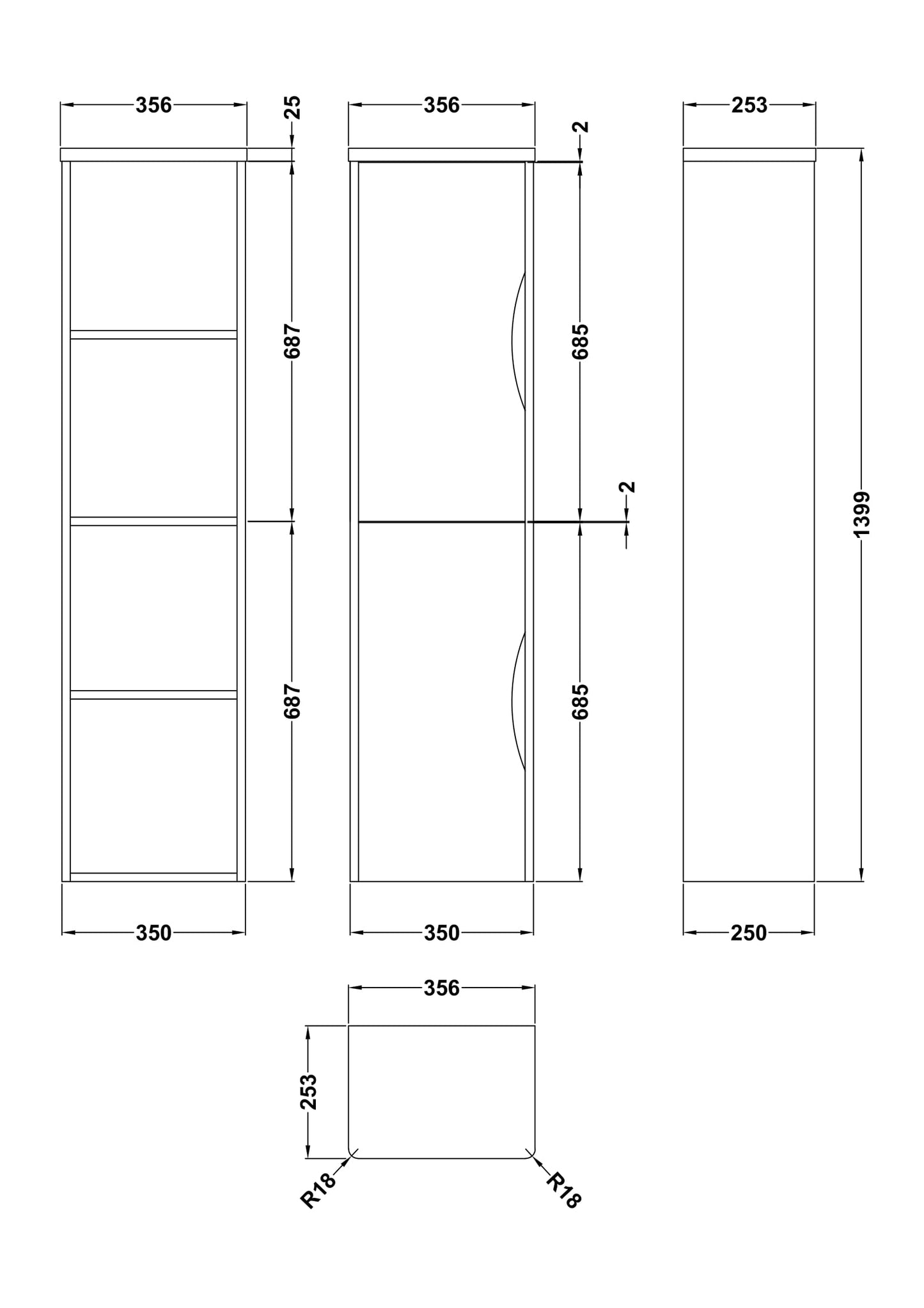 Nuie Parade 350mm 2 Door Wall Hung Tall Unit