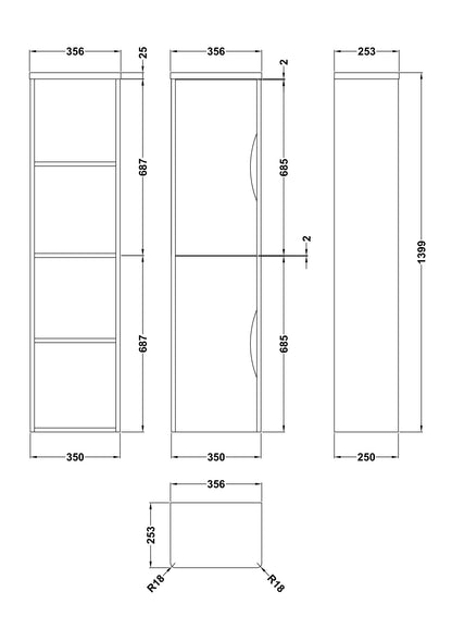 Nuie Parade 350mm 2 Door Wall Hung Tall Unit