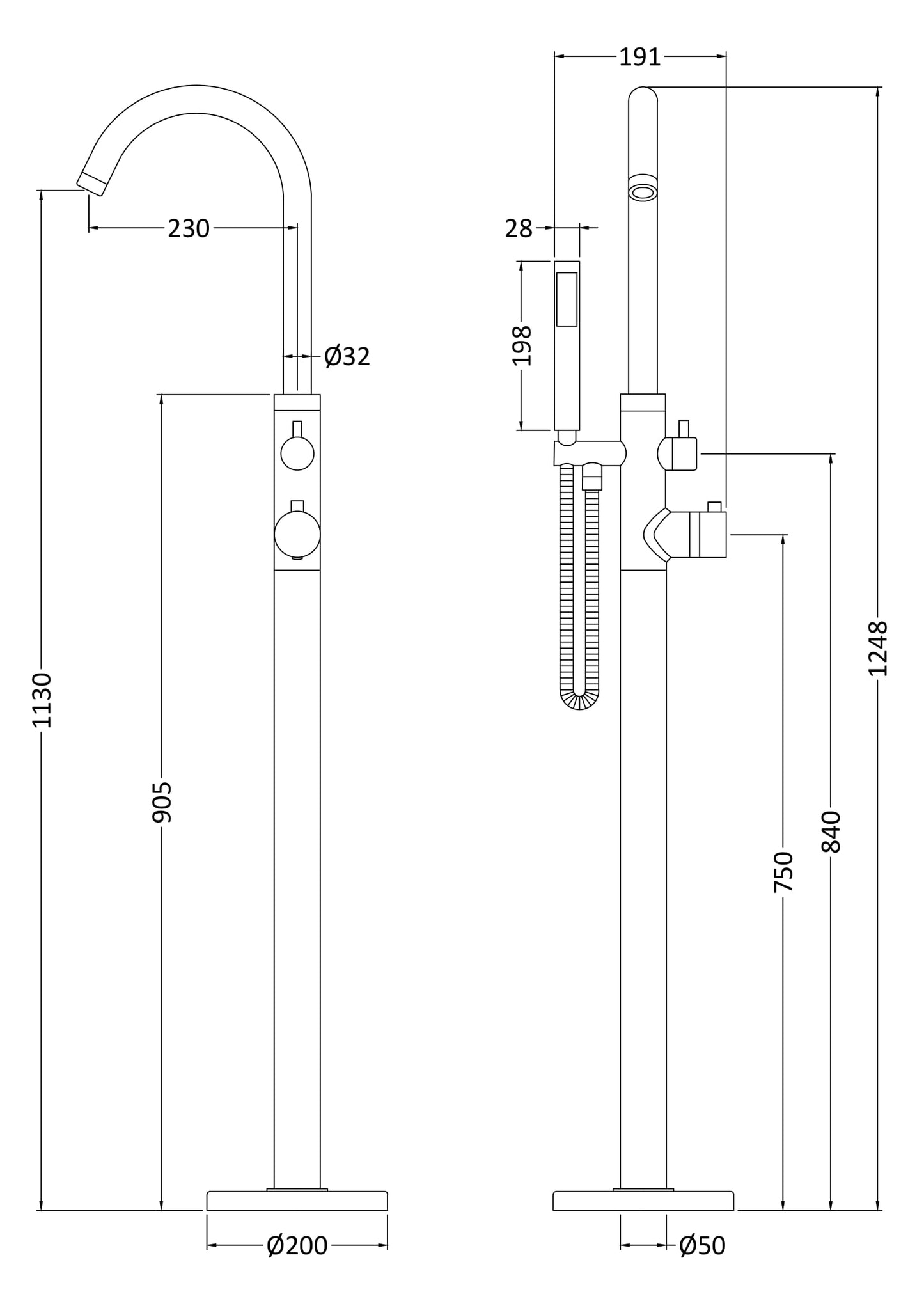 Hudson Reed TEC Thermostatic Single Lever Floor Standing Bath Shower Mixer