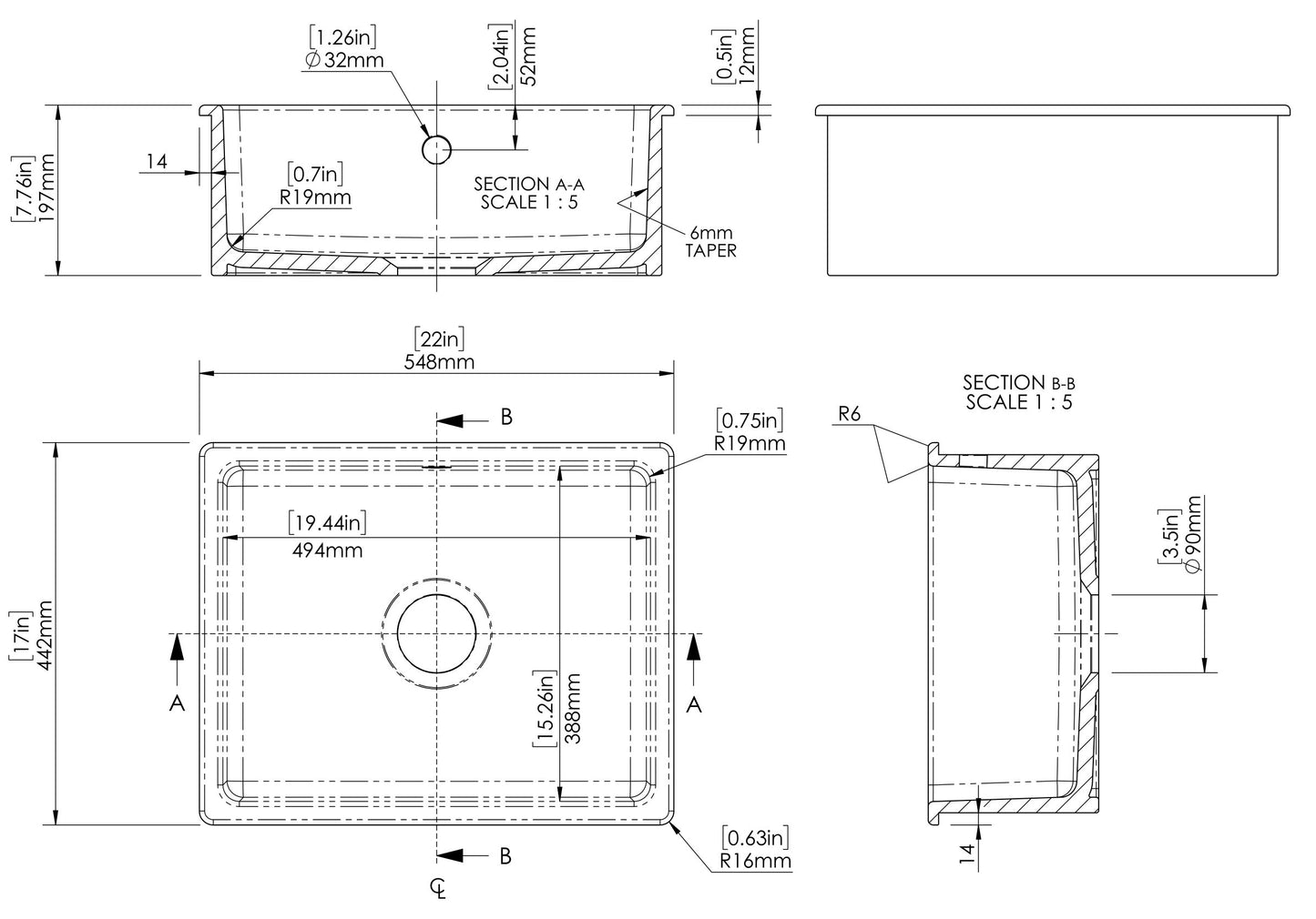 Nuie Undermount Single Bowl with Overflow