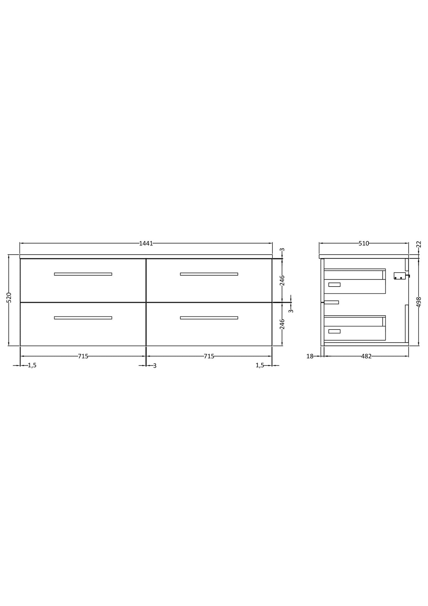 Hudson Reed Quartet 1400mm Wall Hung 4 Drawer Unit