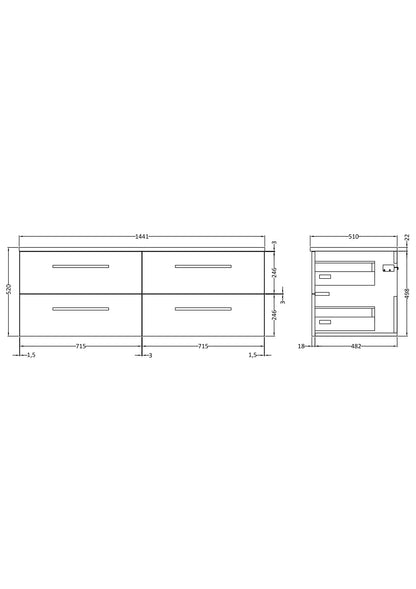 Hudson Reed Quartet 1400mm Wall Hung 4 Drawer Unit