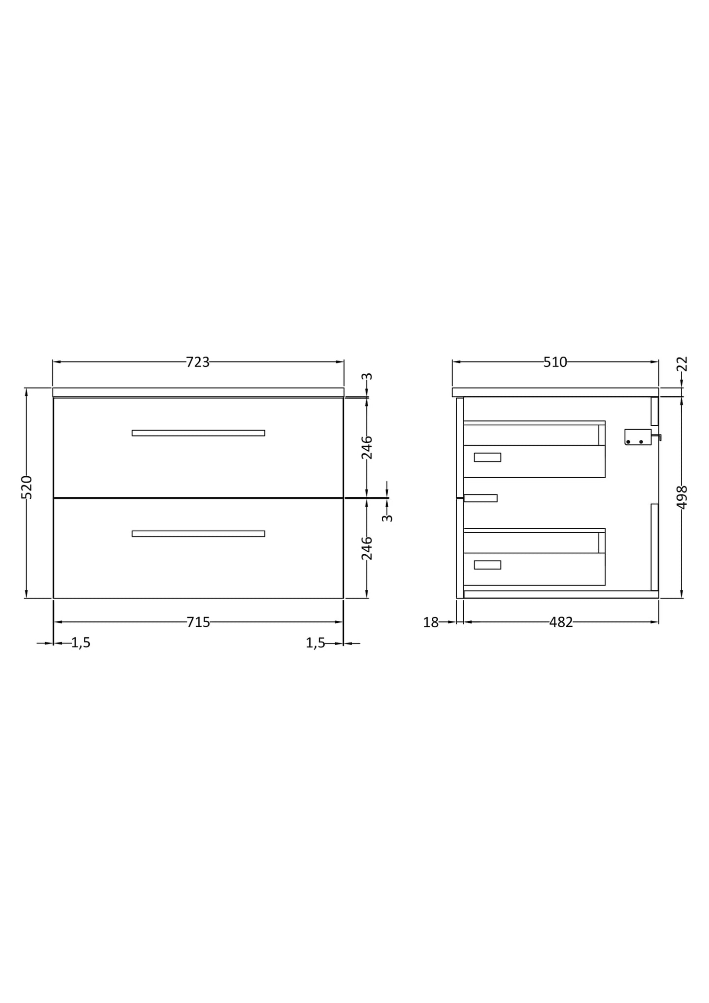 Hudson Reed Quartet 720mm Wall Hung 2 Drawer Unit