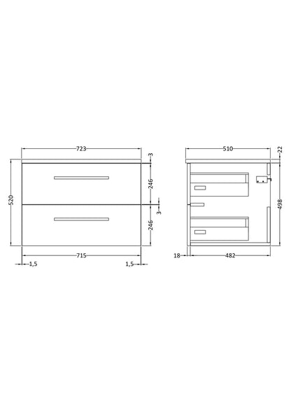 Hudson Reed Quartet 720mm Wall Hung 2 Drawer Unit