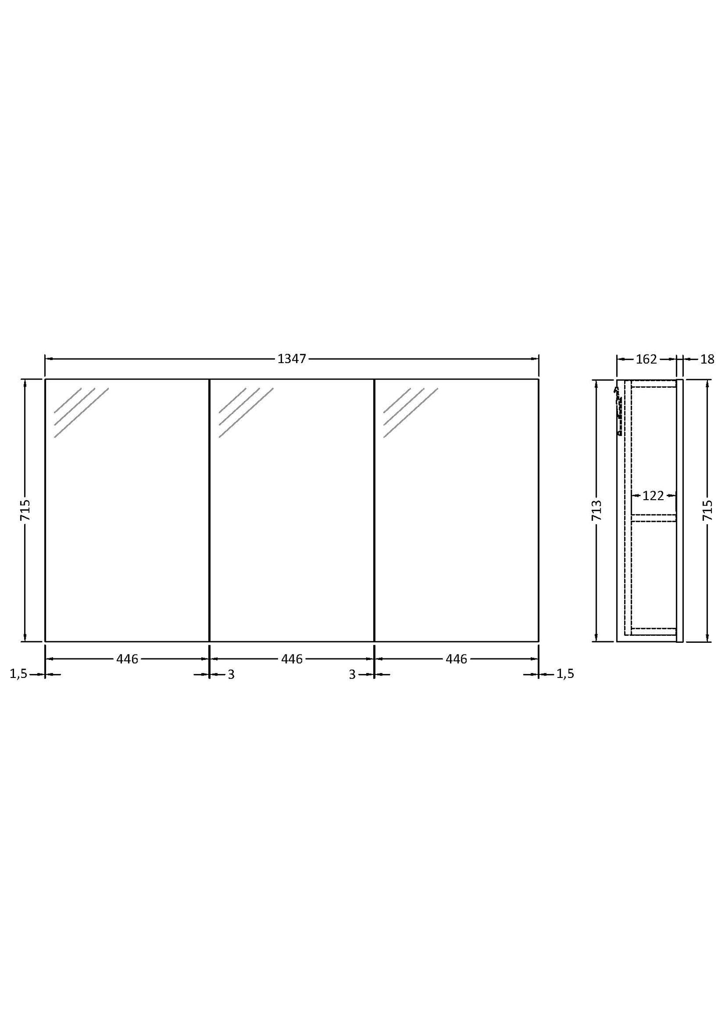 Hudson Reed Quartet 1350mm 3-Door Mirror Cabinet