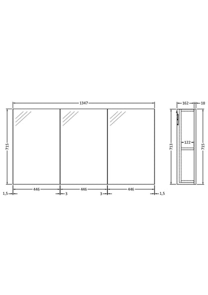 Hudson Reed Quartet 1350mm 3-Door Mirror Cabinet