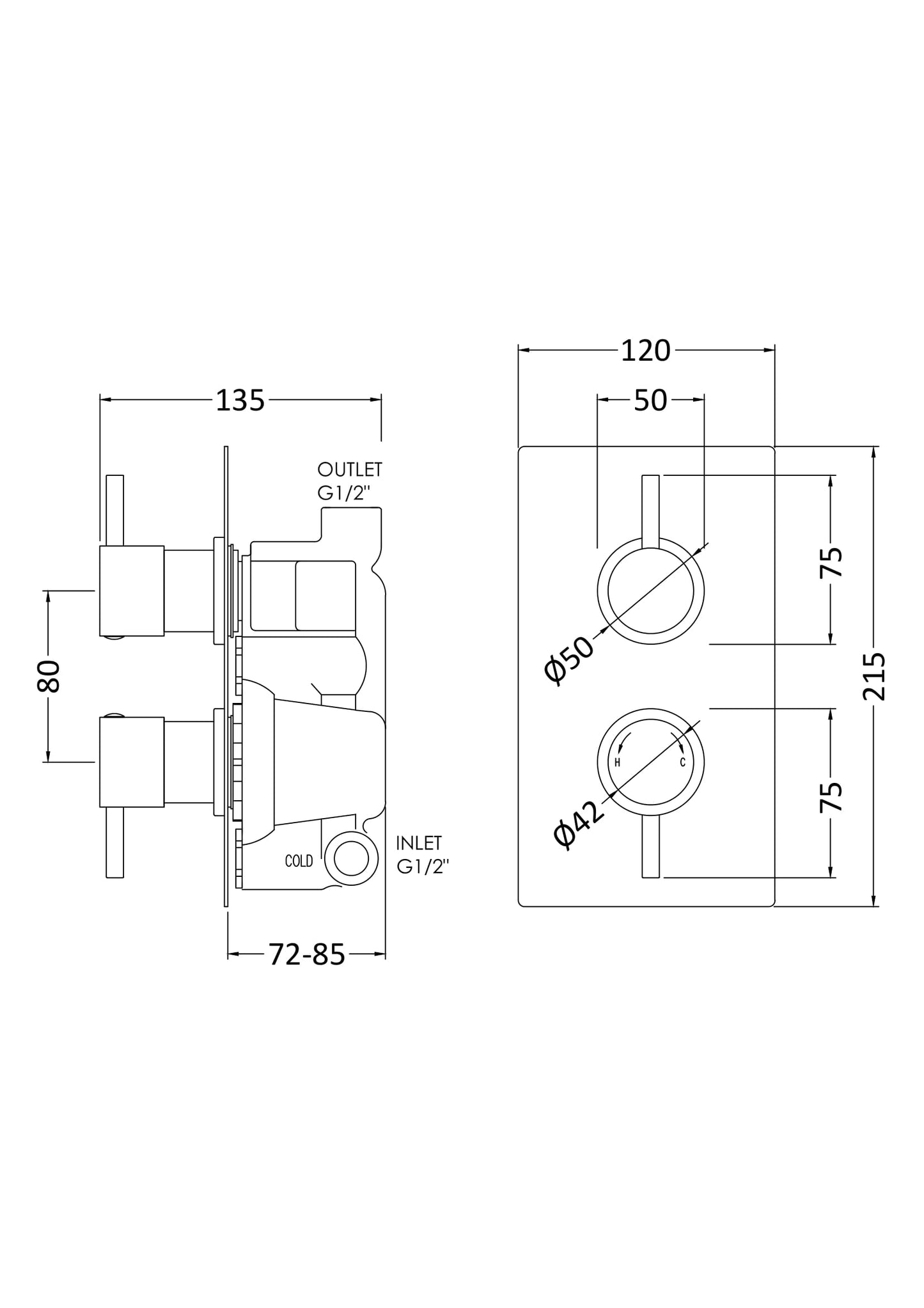 Nuie Thermostatic Twin Valve