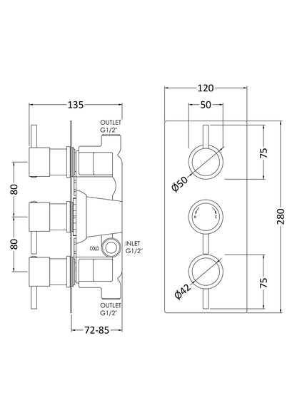 Nuie Thermostatic Triple Valve