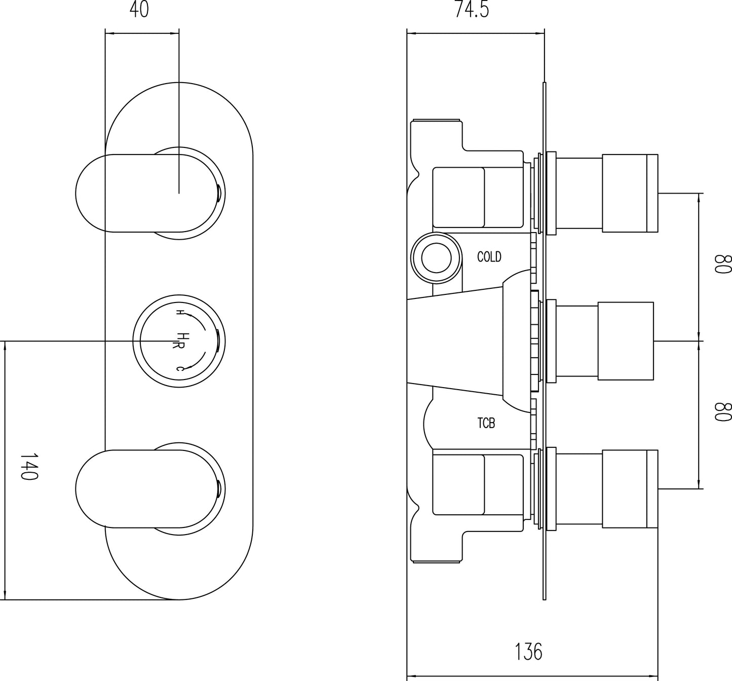 Hudson Reed Round Triple Thermostatic Shower Valve or Valve with Diverter