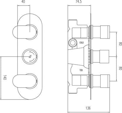 Hudson Reed Round Triple Thermostatic Shower Valve or Valve with Diverter