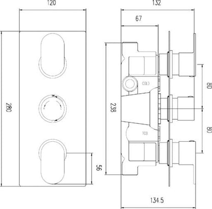 Hudson Reed Round Triple Thermostatic Shower Valve / Valve with Diverter