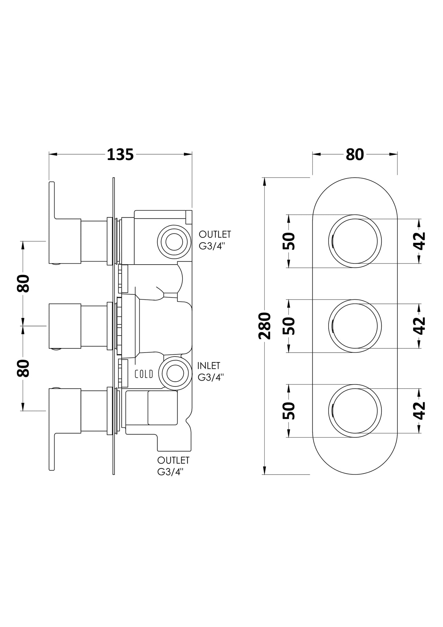 Hudson Reed Round Triple Shower Valve or Valve with Diverter