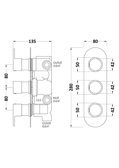 Hudson Reed Round Triple Shower Valve or Valve with Diverter