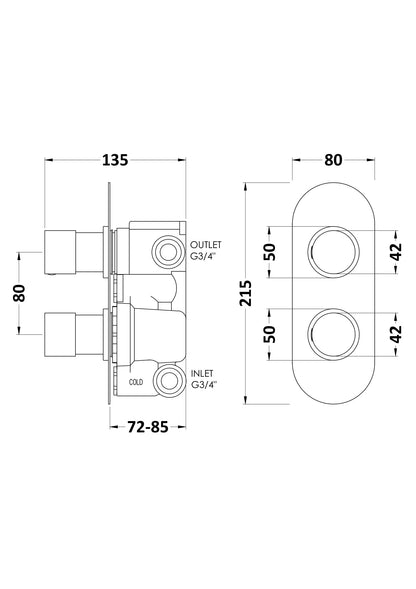 Hudson Reed Round Twin Shower Valve or Valve with Diverter