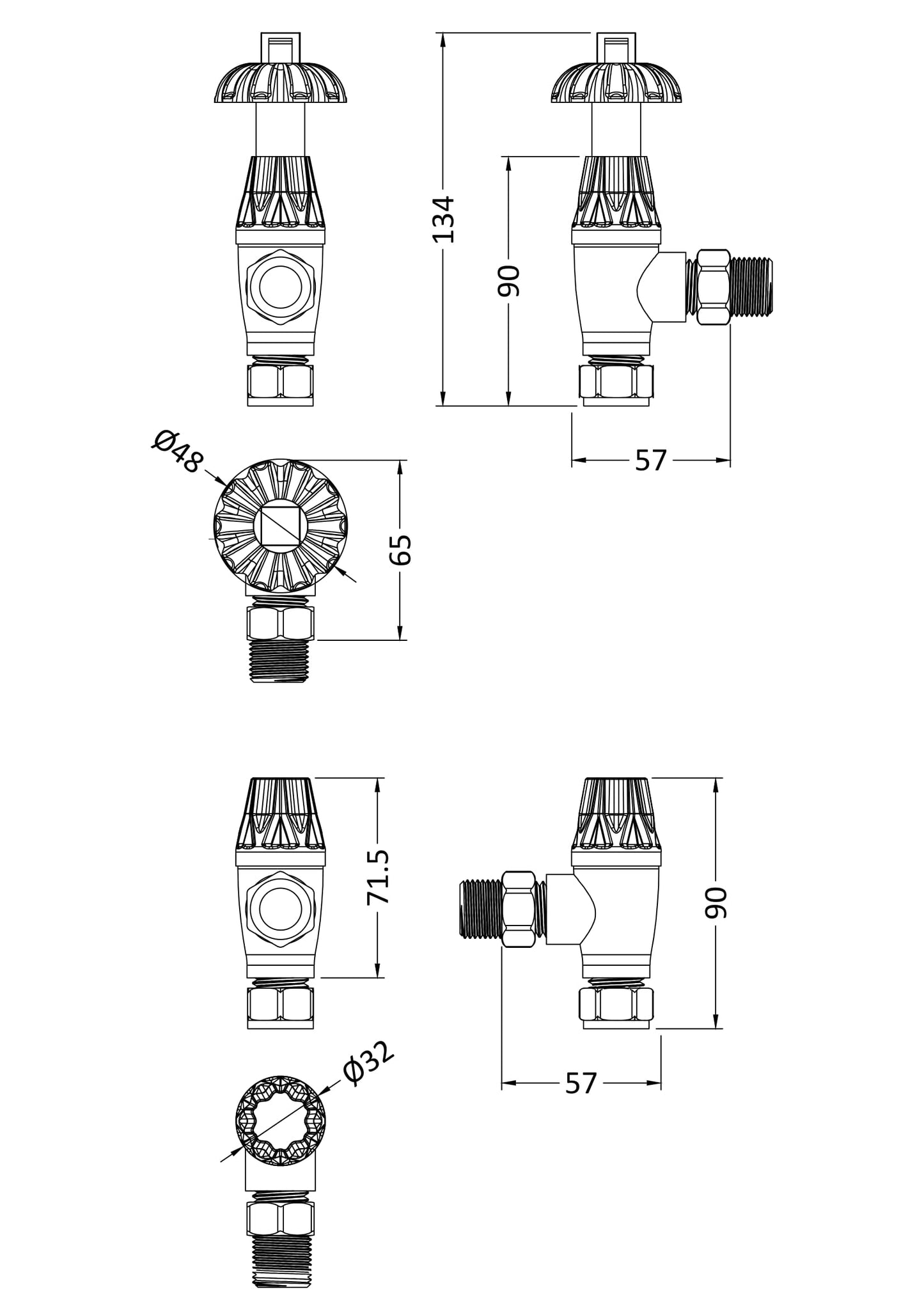 Hudson Reed Old London Knightsbridge Thermostatic Radiator Valve Pack Angled (pairs) With Lockshield