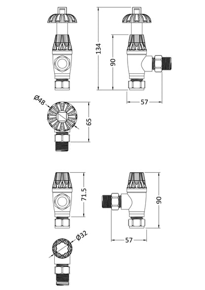 Hudson Reed Old London Knightsbridge Thermostatic Radiator Valve Pack Angled (pairs) With Lockshield