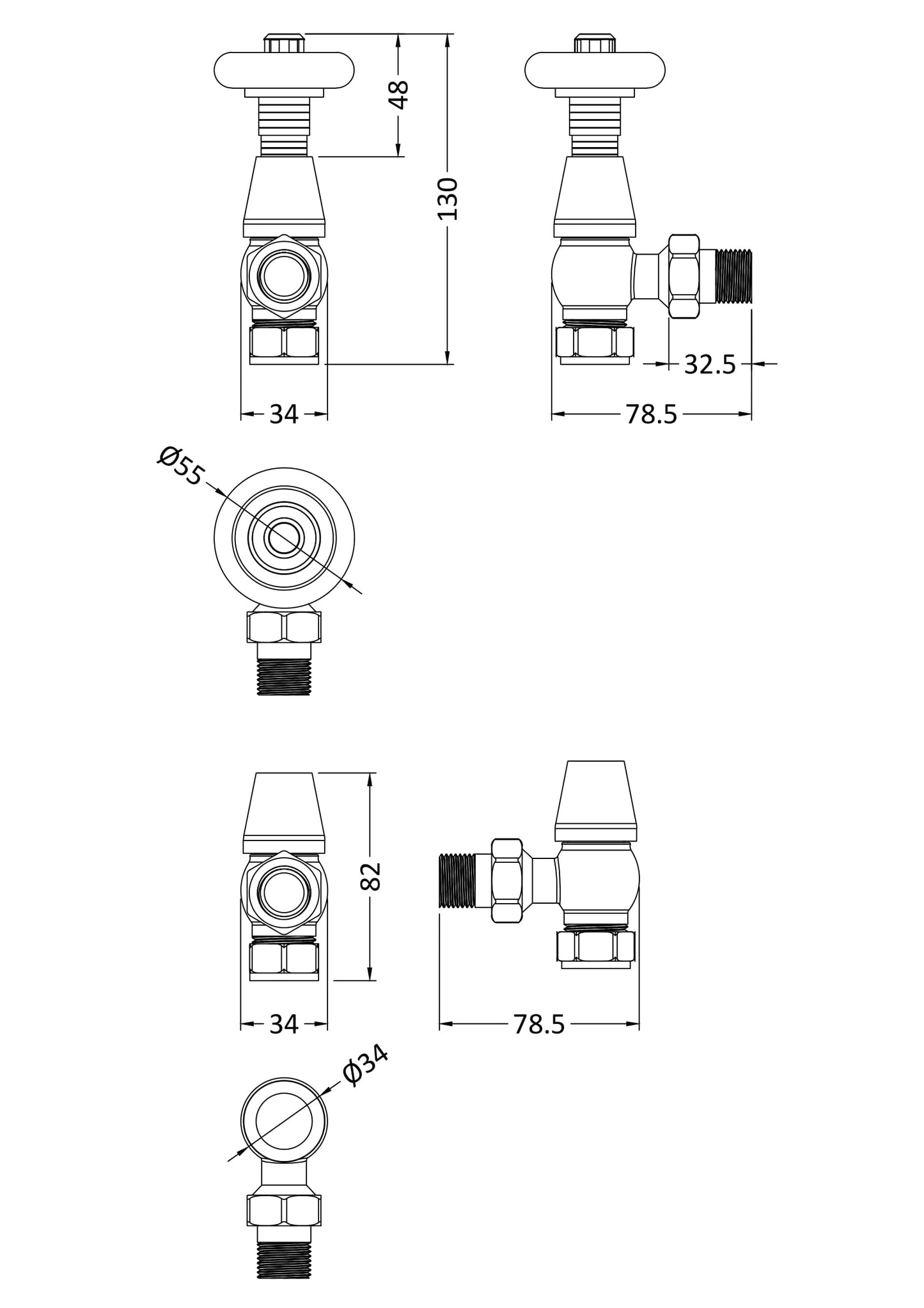 Hudson Reed Old London Camden Thermostatic Radiator Valve Pack Angled (pairs) With Lockshield