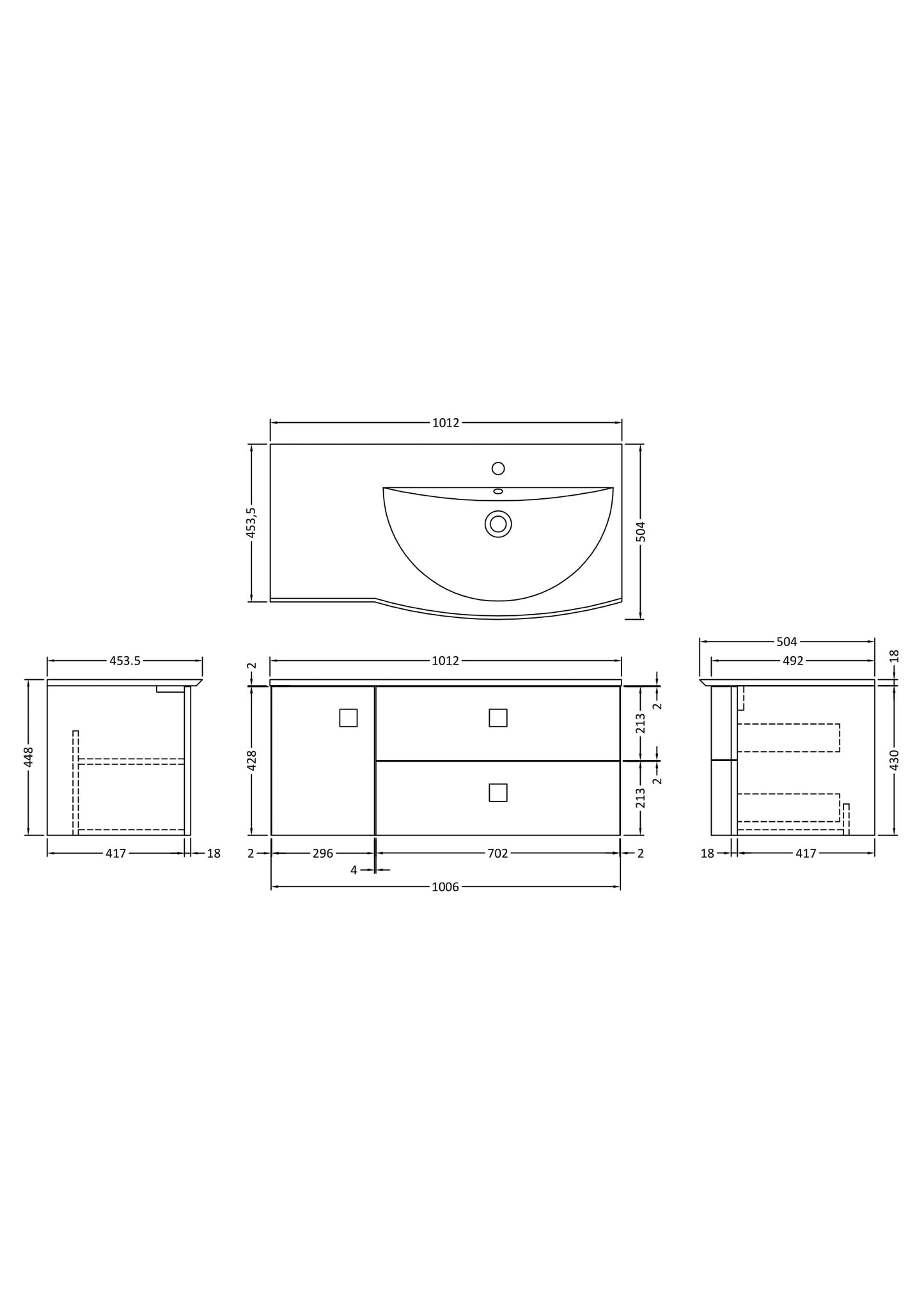 Hudson Reed Sarenna Wall Hung 1000mm 2 Drawer 1 Door Cabinet with Basin