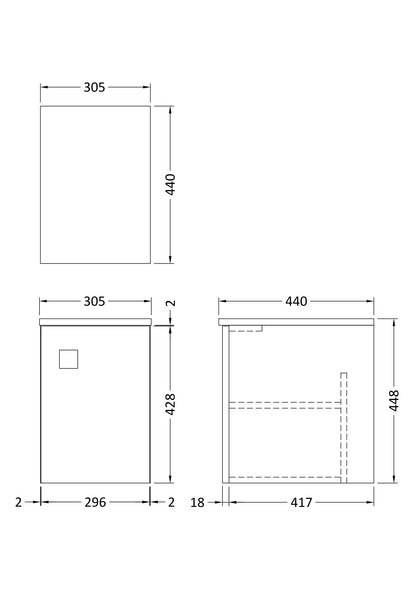 Hudson Reed Sarenna Wall Hung 300mm Side Cabinet