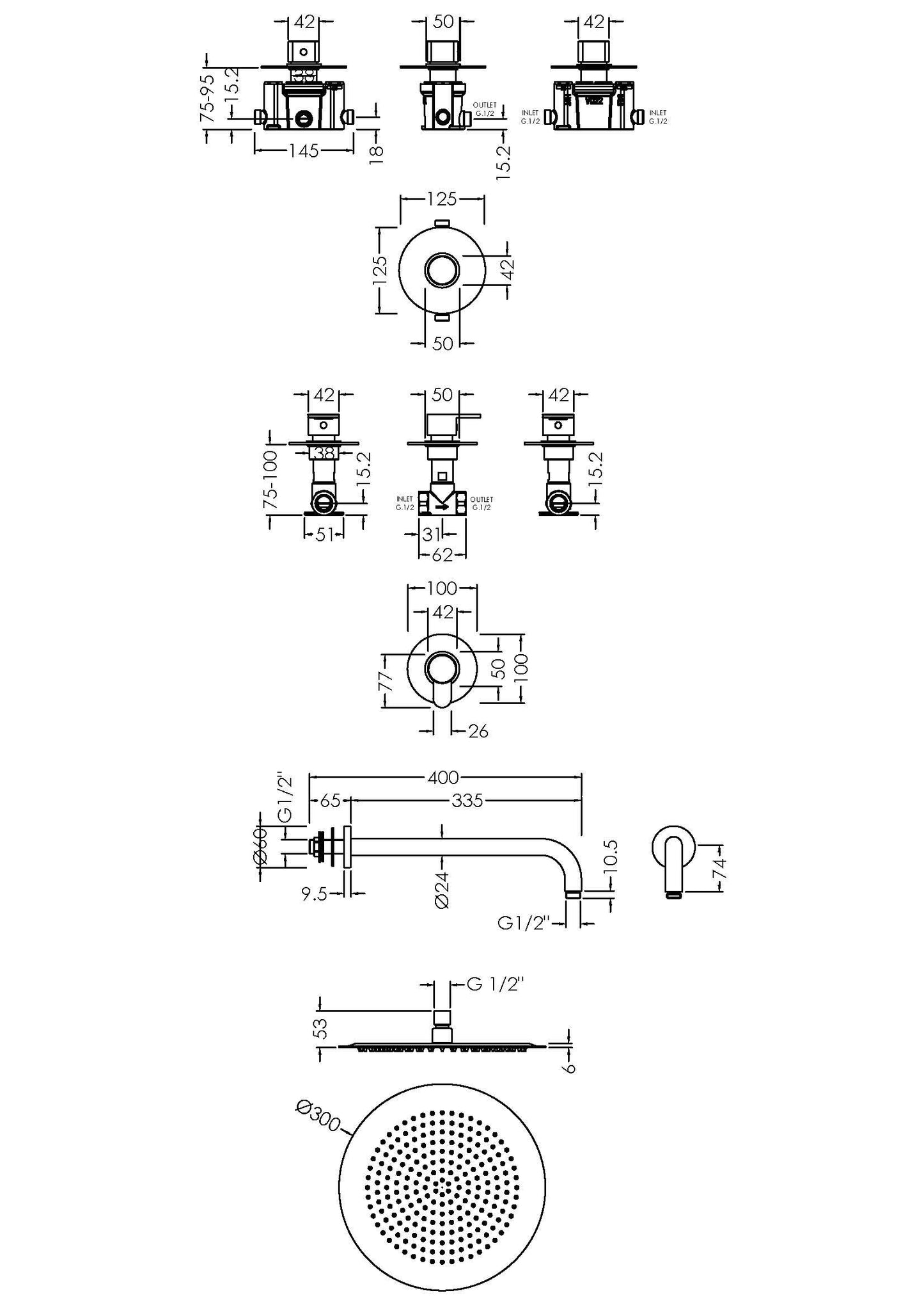 Nuie Arvan 1 Outlet Bundle with Shower