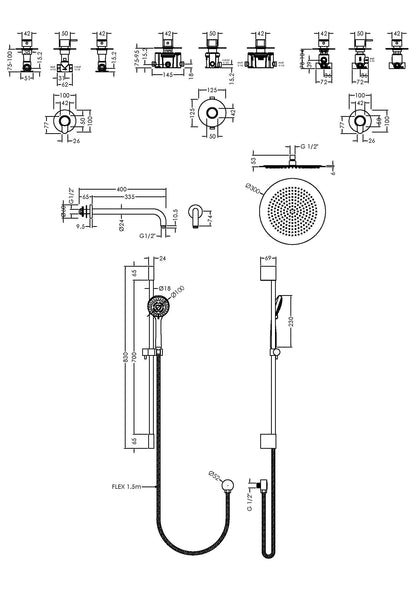 Nuie Arvan Spa Round 2 Outlet Shower Pack With Stop Tap & Diverter