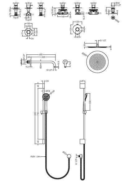 Nuie Arvan Spa Round 3 Outlet Shower Pack With Stop Tap