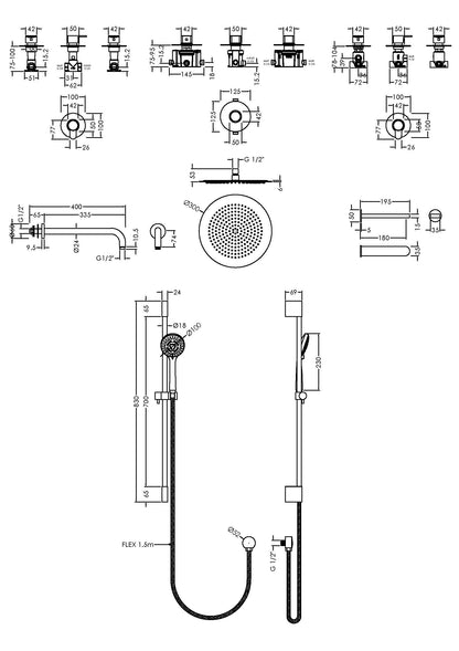 Nuie Arvan Spa Round 3 Outlet Shower Pack With Stop Tap & Diverter