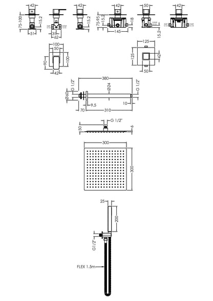 Nuie Windon Spa Square 2 Outlet Shower Pack With Stop Tap