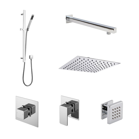 Nuie Windon Spa Square 3 Outlet Shower Pack With Stop Tap