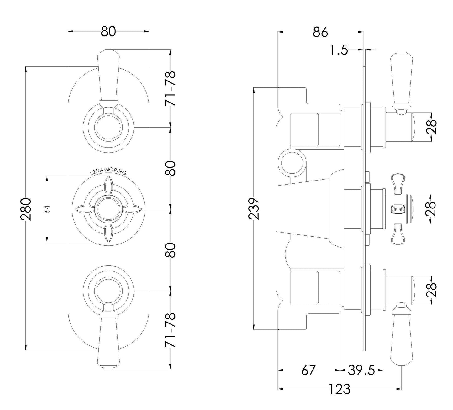 Nuie Selby Triple Concealed Shower Valve