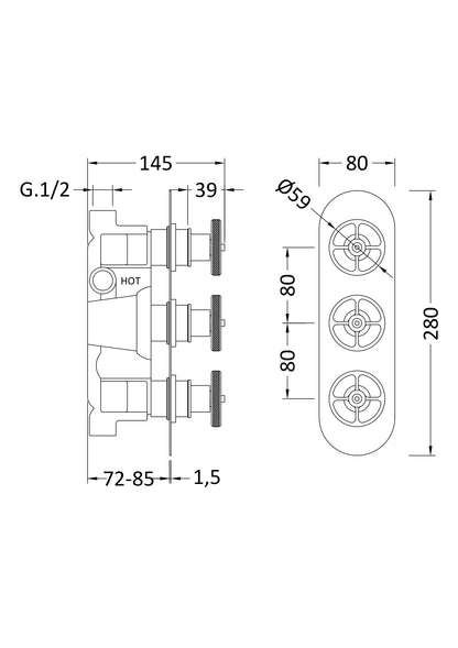 Hudson Reed Triple Valve with Diverter